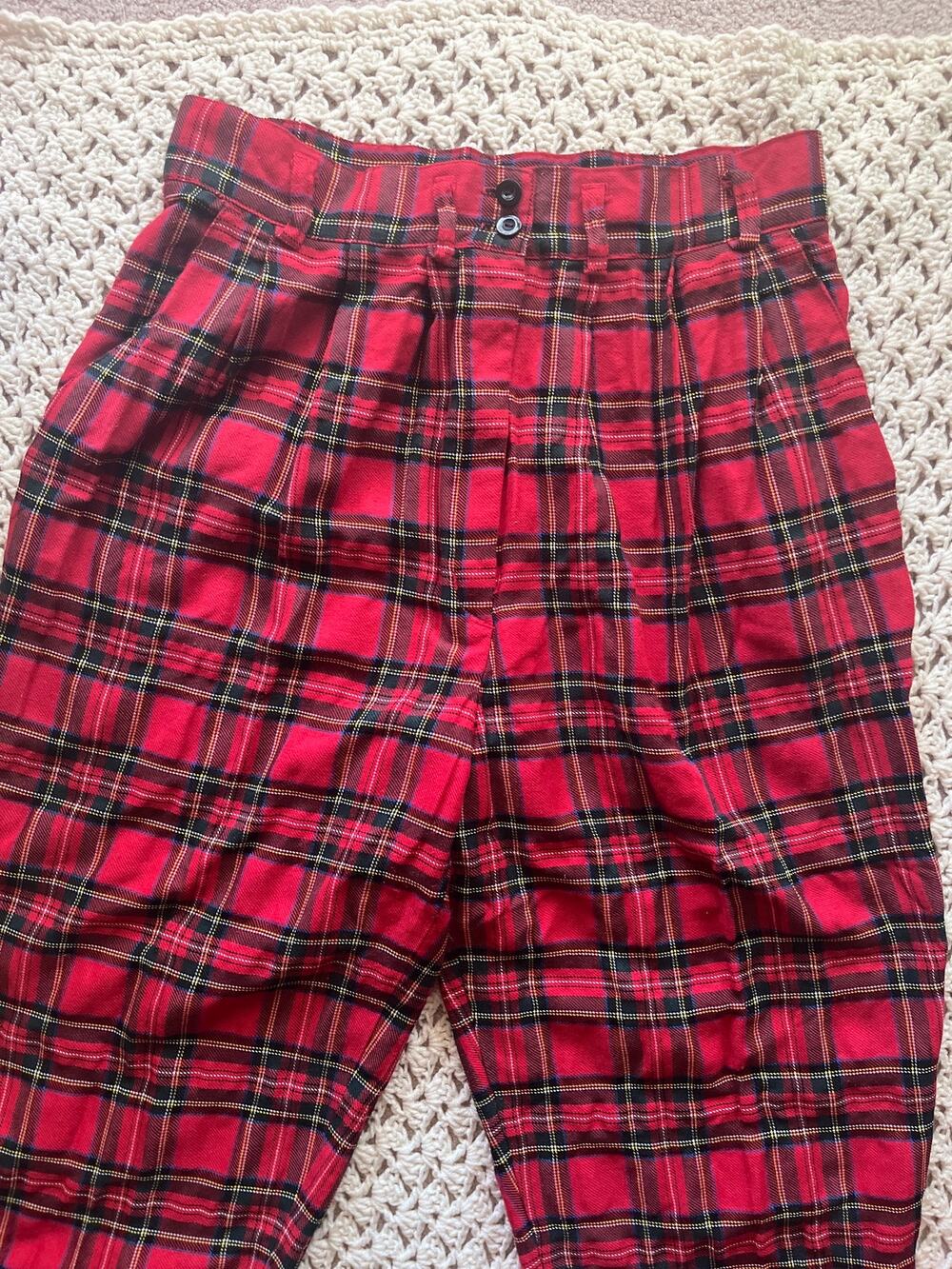 Vintage 90s Red Plaid Pants Relaxed Straight Leg Pleated Size Large